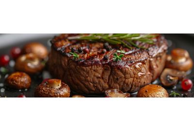 Gebraden hertenbiefstuk met port-bospaddenstoelensaus