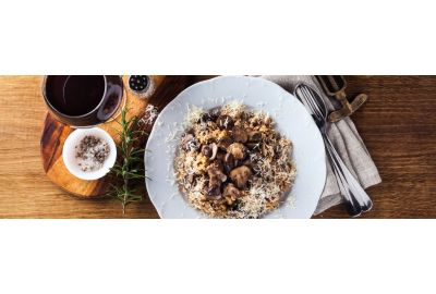 Risotto met paddenstoelen en wijn